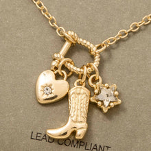 Western Cowboy Boot And Heart Charms Chain Necklace - Gold