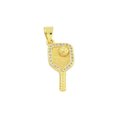 Gold CZ Pickleball Charm Bar
