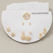 Stars Moon Sun 5 Pair Stud Earrings Set - Gold/Cream
