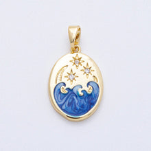 18K Gold Filled 20mm Clear CZ Celestial Crescent Moon Star Sea Ocean Oval Pendant Charm Bar
