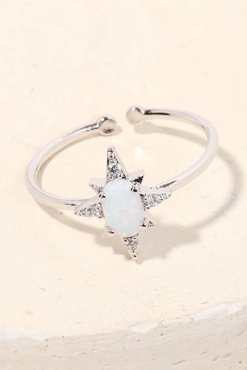 Gold Dipped Opal Star Adjustable Fashion Ring - Silver