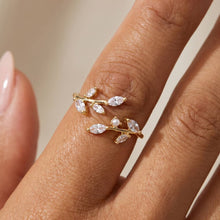 Gold Dipped Floral Spray Cz Open Ring: Silver