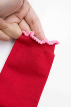 Ruffle Edge Cotton Blend Socks: Red/Pink