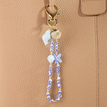 Blue Sea Shells And Floral Ceramic Beaded Bag Chain - Gold/Blue