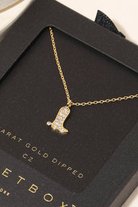 Secret Box Pave Western Cowboy Boot Pendant Necklace - Silver