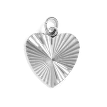 18K Gold PVD Stainless Steel Sunburst Heart Charm Bar - Stainless Steel Silver