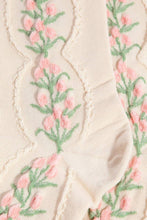 Beige Floral Tulip Vine Embroidered Socks