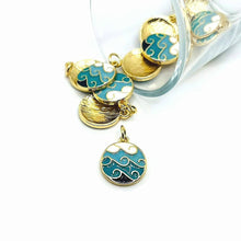 Blue Enamel Ocean Wave Charm Bar, 22x16mm