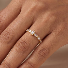Adjustable Baguette Cz Station Band Ring: Silver