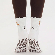 Corgi Embroidered Pilates Socks Brown Paw Grips