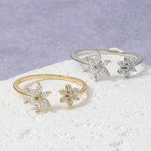 Gold Dipped Cz Double Flower Open Ring: S