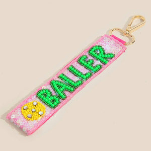 Pickleball Baller Beaded Keychain