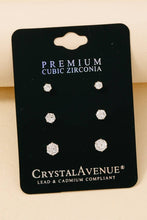 3Pc Small Cubic Zirconia Circle Stud Earrings Set - Gold