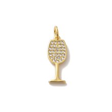 Gold CZ Wine Glass Charm Bar