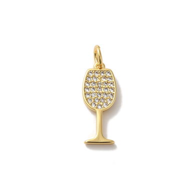 Gold CZ Wine Glass Charm Bar
