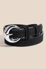 Round Buckle Rough Leather Belt: Silver/Black