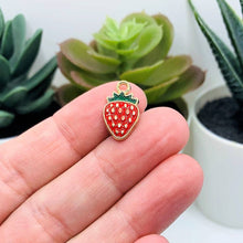 Red Enamel Strawberry Charm Bar, 17x10mm