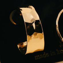 Wide Hammered Flat Hoop Earrings - Silver