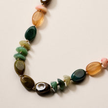 Organic Resin Bead Necklace – Colorful Chunky Beaded Statement Chain with Gold Accents, Adjustable Length: GRN / ONE