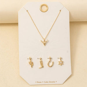 Western Bull Head Swappable Pendant Necklace - Gold