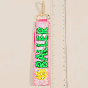 Pickleball Baller Beaded Keychain