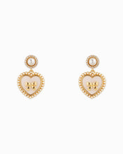 Pearlized Heart Bow Drop Earrings - Gold