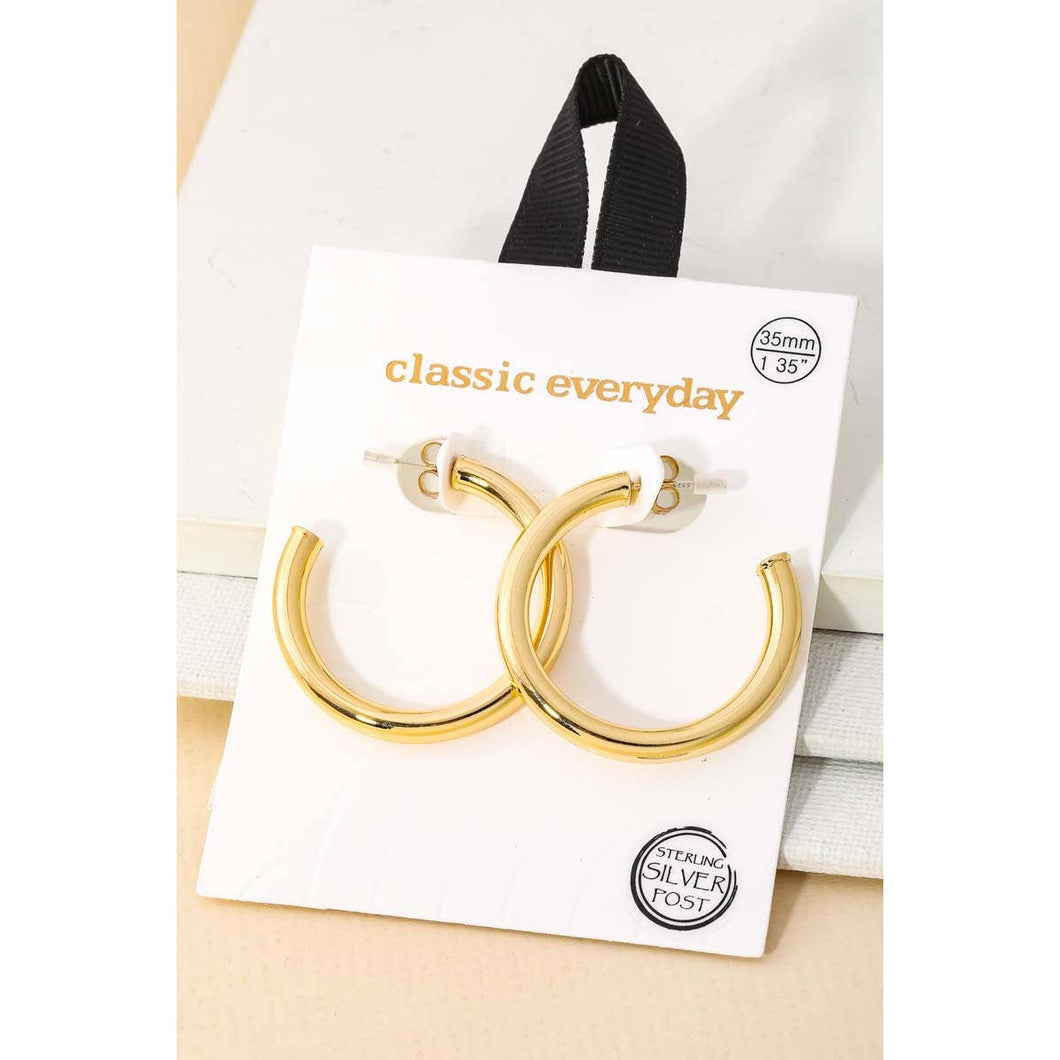 Thick 35mm Open Hoop Earrings - Gold