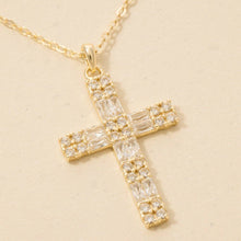 Sterling Silver Cz Pave Cross Pendant Necklace - Gold