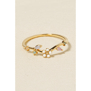 Cz Flower Band Ring -Gold