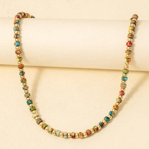 Metallic And Semi Precious Stone Beaded Necklace - Multi