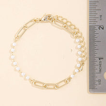 Pearl Bead And Paperclip Chain Link Bracelet: Gold