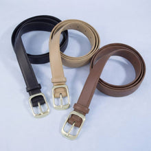 Solid Rectangle Buckle Leather Belt: Gold/Black
