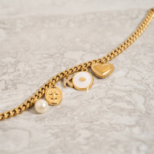 18K Gold PVD Stainless Steel White Enamel Charm Bar with Shell: Stainless Steel Silver