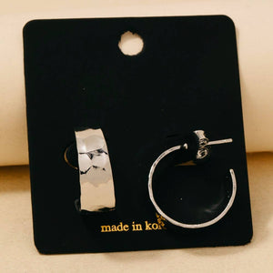 Wide Hammered Flat Hoop Earrings - Silver