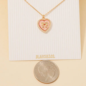 Pearl Set Heart Ribbon Bow Pendant Necklace - White