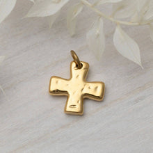 18K Gold PVD Stainless Steel Textured Gold Cross Charm Bar: Stainless Steel Silver