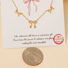 Gold Dipped Mini Ribbon Bow Station Charms Chain Necklace - Gold