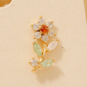 Gold Dipped Cz Flower Stud Earrings - Gold