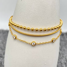 Inlaid CZ 3-layer 18K Gold-plated Steel Chain Bracelet