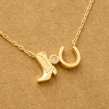 Western Cowboy Boots Horse Shoe Charm Necklace - Gold