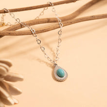 18K Gold PVD Stainless Steel Turquoise Tear Drop Charm Bar - Stainless Steel Silver