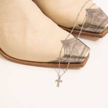 18K Gold PVD Stainless Steel Stone Cross Charm Bar - Stainless Steel Silver