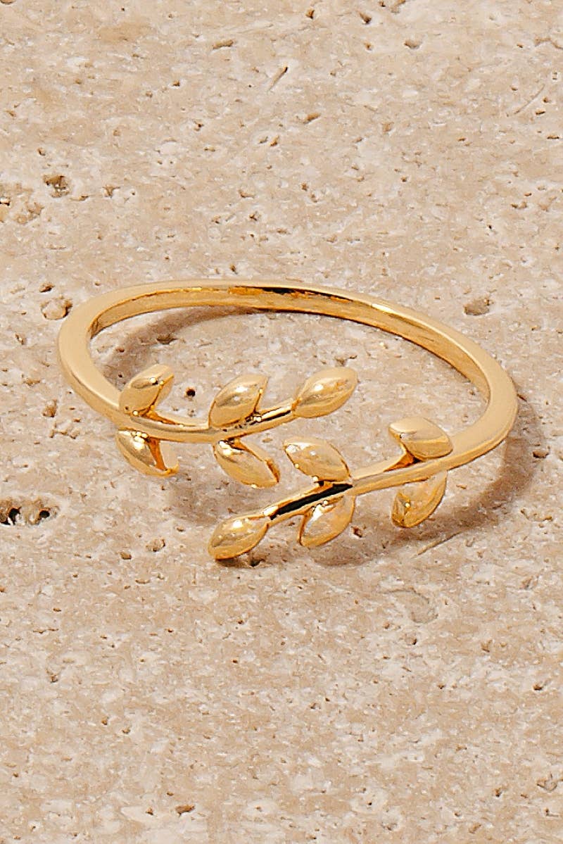 Metallic Leaf Branch Open Band Ring - Gold