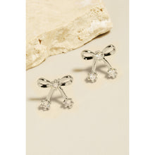 Cubic Zirconia Stud Ribbon Bow Stud Earrings - Gold