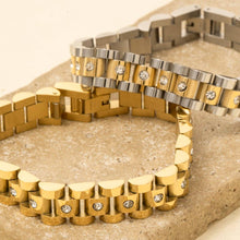 Stainless Steel Studded Watch Chain Bracelet - Silver and Gold