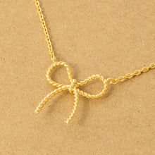 Gold Dipped Textured Ribbon Bow Pendant Chain Necklace - Gold