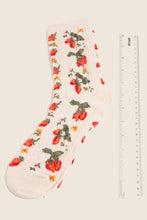 Strawberries And Flowers Embroidered Beige Socks