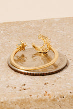 Gold Dipped Cz Moon And Star Open Band Ring - Silver