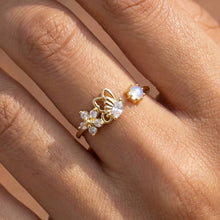 Cz Butterfly Flower Open Band Ring: Silver