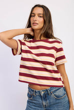 Fairway Stripe Boyfriend Tee - Wine Multi